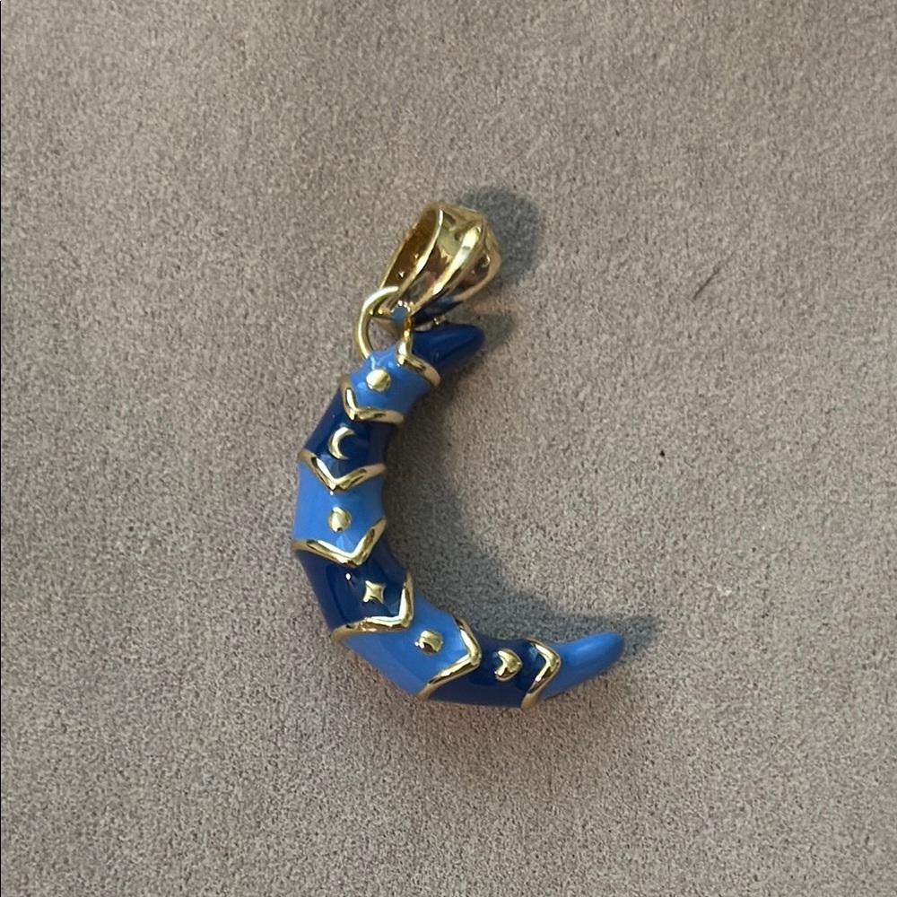 Jane Win FOREVER Enamel Gold and Blue Crescent Moon Charm